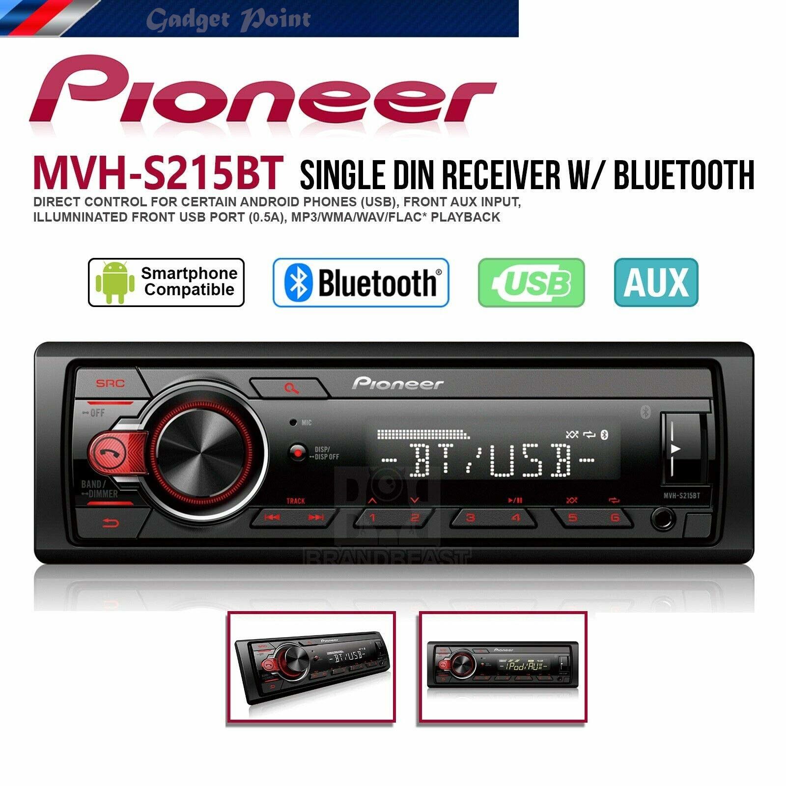MVH-S215BT Single DIN Stereo Car Radio Receiver Bluetooth USB MP3 AM/FM Android Compatible