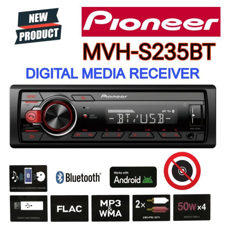 MVH-S235BT Single DIN Stereo Car Radio Receiver Bluetooth USB MP3 AM/FM Android Compatible