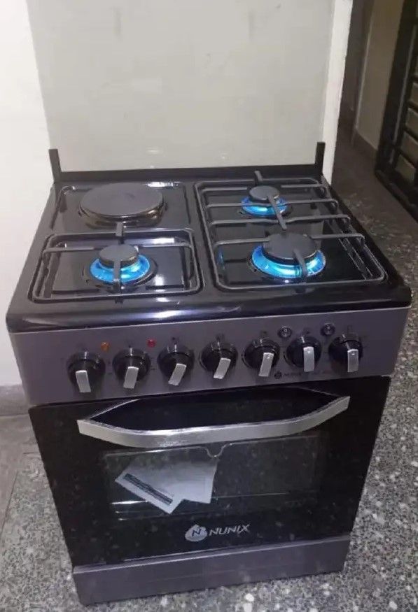 Nunix 60x60, 3 Gas Jet Pool Burners +1 Electric Plate Free Standing Cooker with Electric Oven