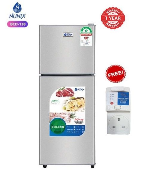 Nunix  BCD-138 Double Door Fridge 138 litres Energy Efficient  with FREE FRIDGE GUARD