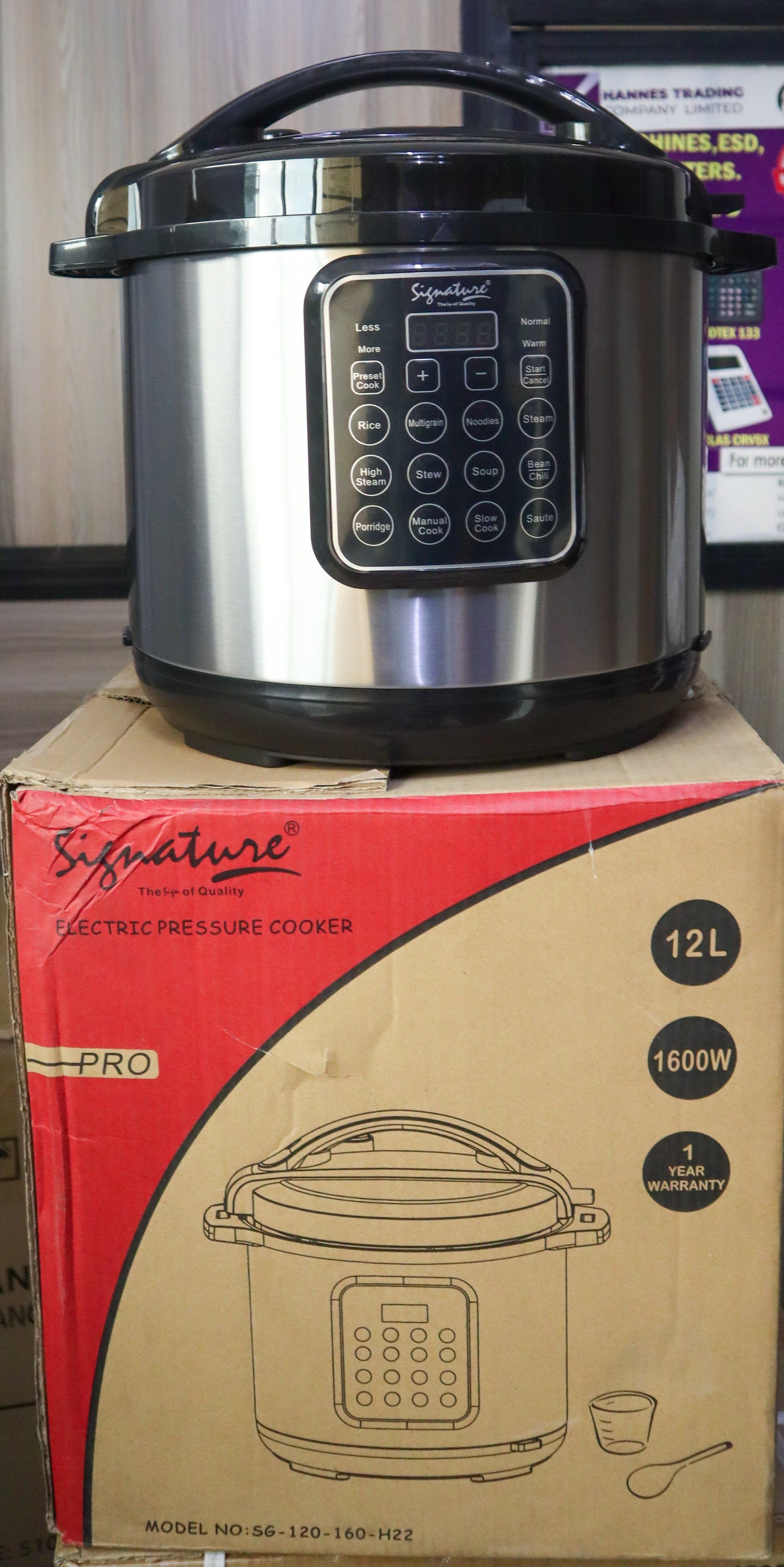 CLEARANCE OFFER Signature Electric Pressure Cooker, Slow Rice Cooker, Steamer, Sauté, Stainless Steel nonstick pot, 12L, 1600Watts