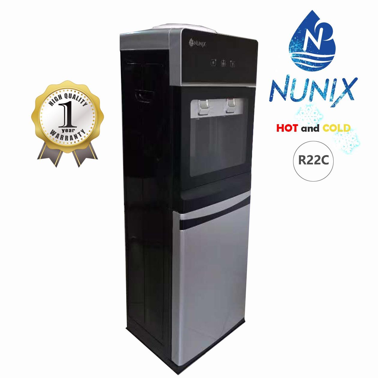 Nunix R22C hot and Cold free standing water dispenser with stainless steel water tank black and silver