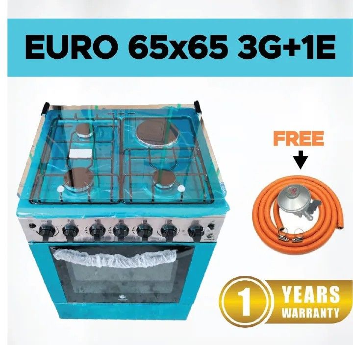 Euroken EURO65-3+1-E 65*65 3+1 Standing Cooker With Electric Double Heater Oven Timer Light and Auto Ignation With FREE 13KG REGULATOR and GAS PIPE