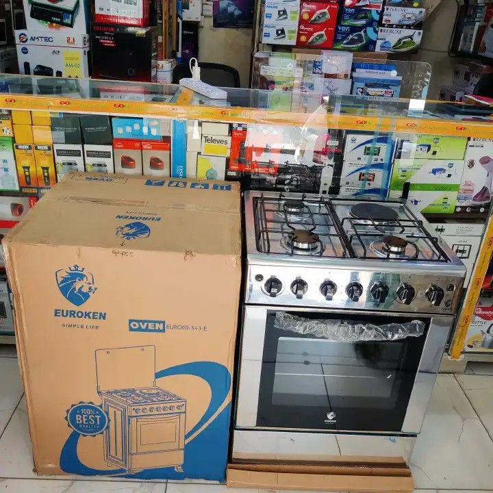 EUROKEN 60 x 65, 3 Gas Jet Burners + 1RAPID  Hot Plate, ELECTRIC OVEN Standing Cooker
