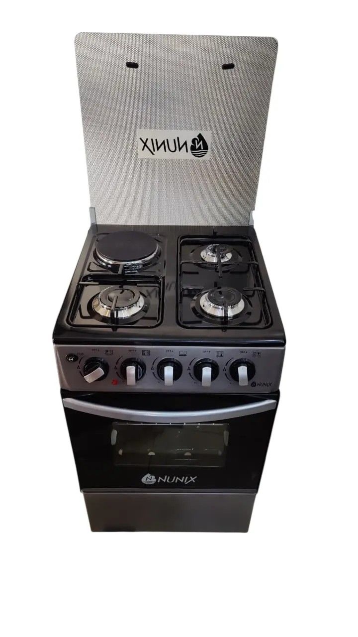 CLEARANCE OFFER New model 50*55 nunix 3 gas 1 electric hot plate standing cooker with gas oven PLUS FREE ELECTRIC KETTLE AND FREE GLOVES