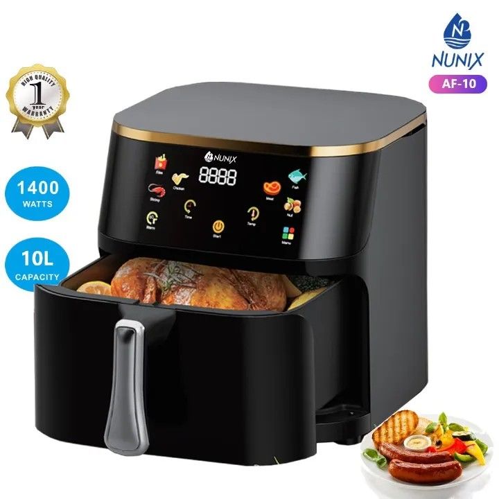 10 Litres Nunix Air Fryer AF-10 | Large Capacity Oil-Free Digital Airfryer - Oil-Free Air Frying, Healthier cooking with little to no oil, Fast & Even Heat Circulation, Crispy outside, tender inside.