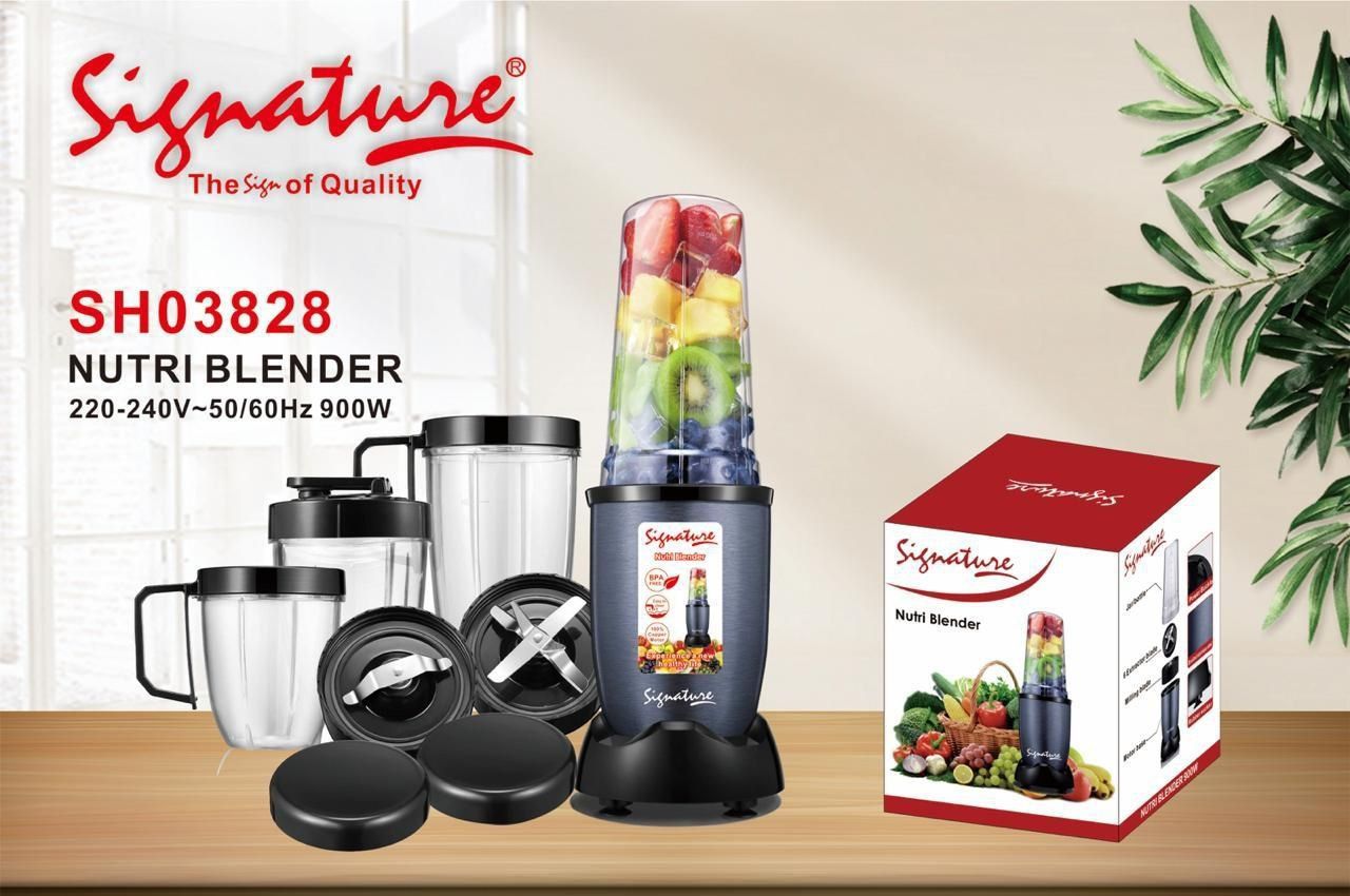 Signature Nutri Blender SH03828 Signature Nutribullet blender. Nutri Blender 900W with 6 Leaf Stainless Steel Blades | Ideal for Shakes, Smoothies & Juices