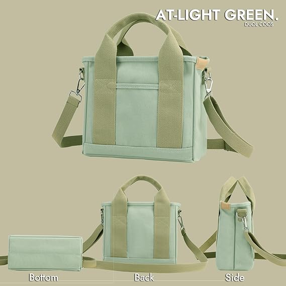 Small Tote Bag for Women, Upgraded Canvas Tote Bag with Zipper Pocket Compartments, Mini Cute Crossbody Bag Handbag