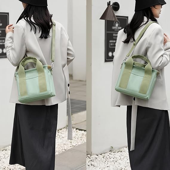 Small Tote Bag for Women, Upgraded Canvas Tote Bag with Zipper Pocket Compartments, Mini Cute Crossbody Bag Handbag