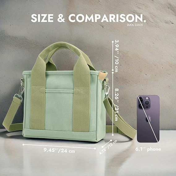 Small Tote Bag for Women, Upgraded Canvas Tote Bag with Zipper Pocket Compartments, Mini Cute Crossbody Bag Handbag