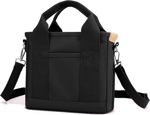 Small Tote Bag for Women, Upgraded Canvas Tote Bag with Zipper Pocket Compartments, Mini Cute Crossbody Bag Handbag
