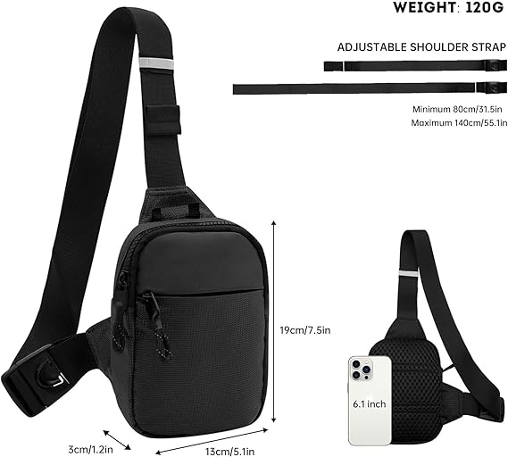 Men Small Shoulder Sling Bag Zipper Chest Travel Hiking Cycling Hobo Bag
