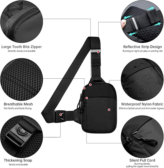 Men Small Shoulder Sling Bag Zipper Chest Travel Hiking Cycling Hobo Bag