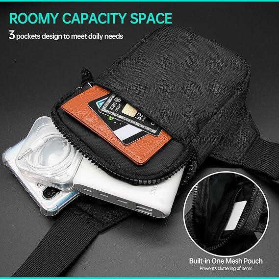 Men Small Shoulder Sling Bag Zipper Chest Travel Hiking Cycling Hobo Bag