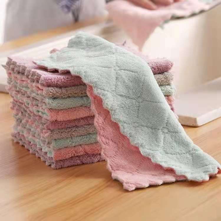 10PCS Double-sided two-colour coral velvet wipes cleaning cloth dishwashing household wipes cleaning cloth Pepsi cloth household department store wipes