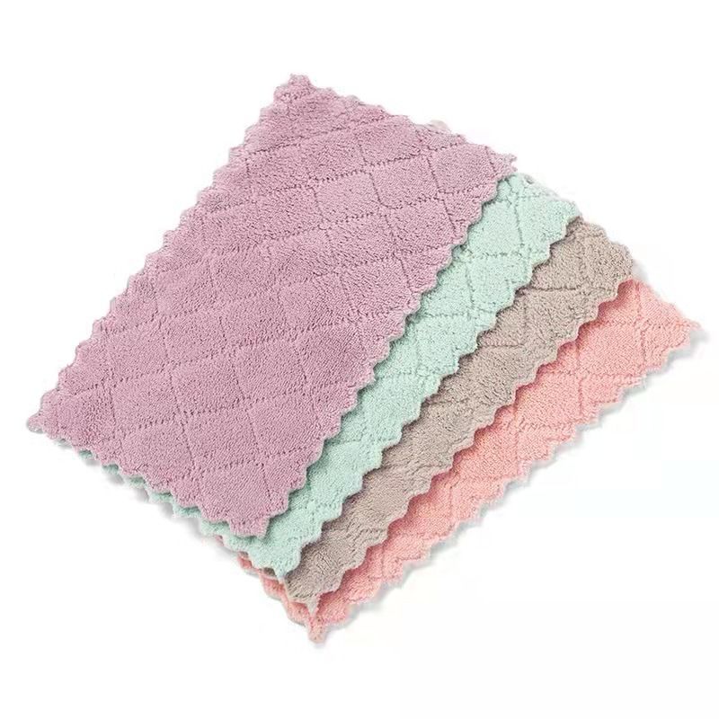 10PCS Double-sided two-colour coral velvet wipes cleaning cloth dishwashing household wipes cleaning cloth Pepsi cloth household department store wipes