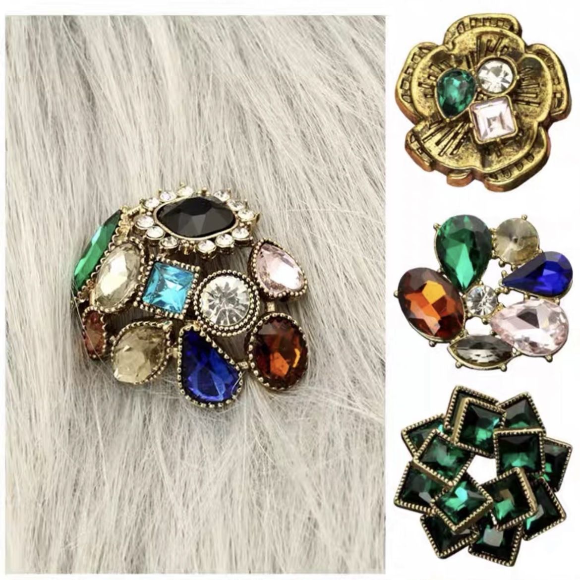 1PCS/Lot Luxcy 29-40MM Big Size Special-shaped Colourful Diamond Metal Button Light Luxury Retro Coat Sweater Decorative Buckle