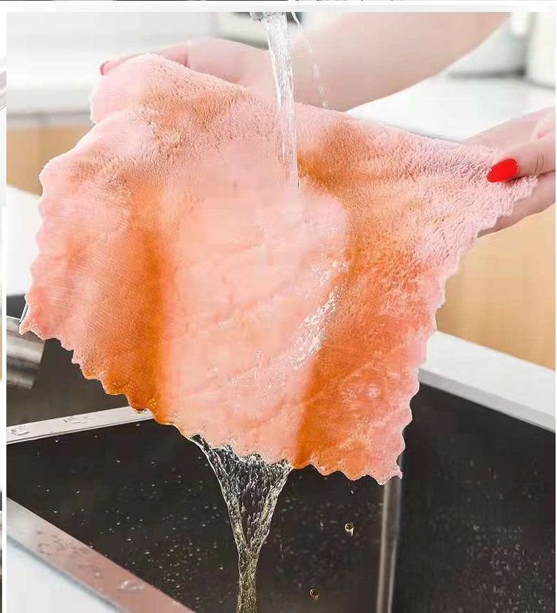 10PCS Double-sided two-colour coral velvet wipes cleaning cloth dishwashing household wipes cleaning cloth Pepsi cloth household department store wipes