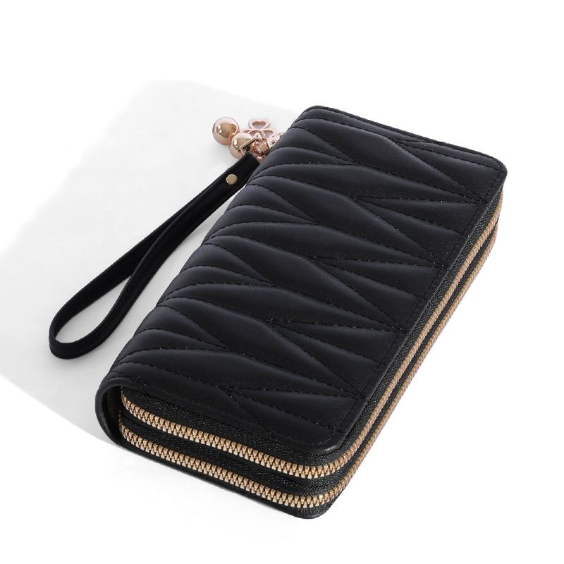 New women's long wallet double zip student embroidery money clip large capacity clutch bag soft coin purse