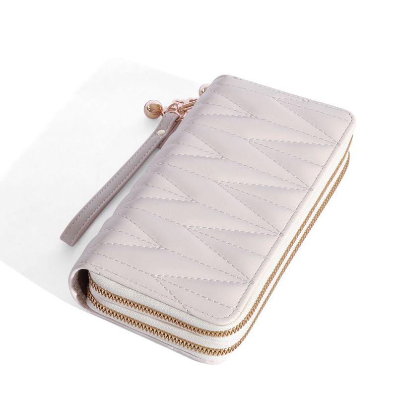 New women's long wallet double zip student embroidery money clip large capacity clutch bag soft coin purse