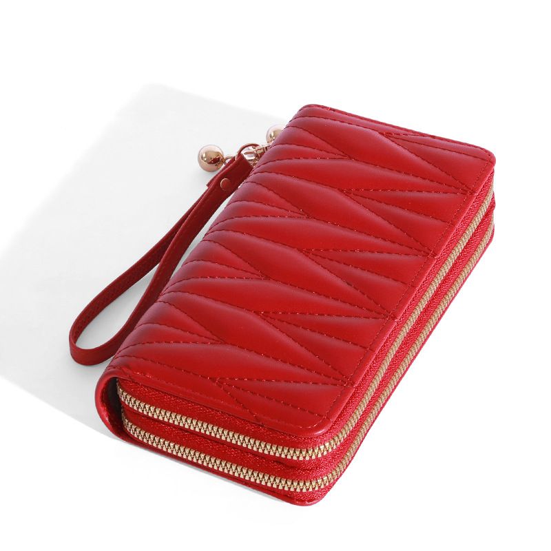 New women's long wallet double zip student embroidery money clip large capacity clutch bag soft coin purse