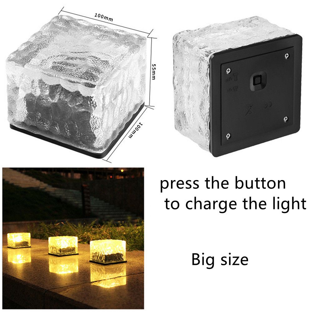 1PCS Square Ice brick light Home garden Solar light outdoor waterproof step decorative ice Shape Solar Garden Light