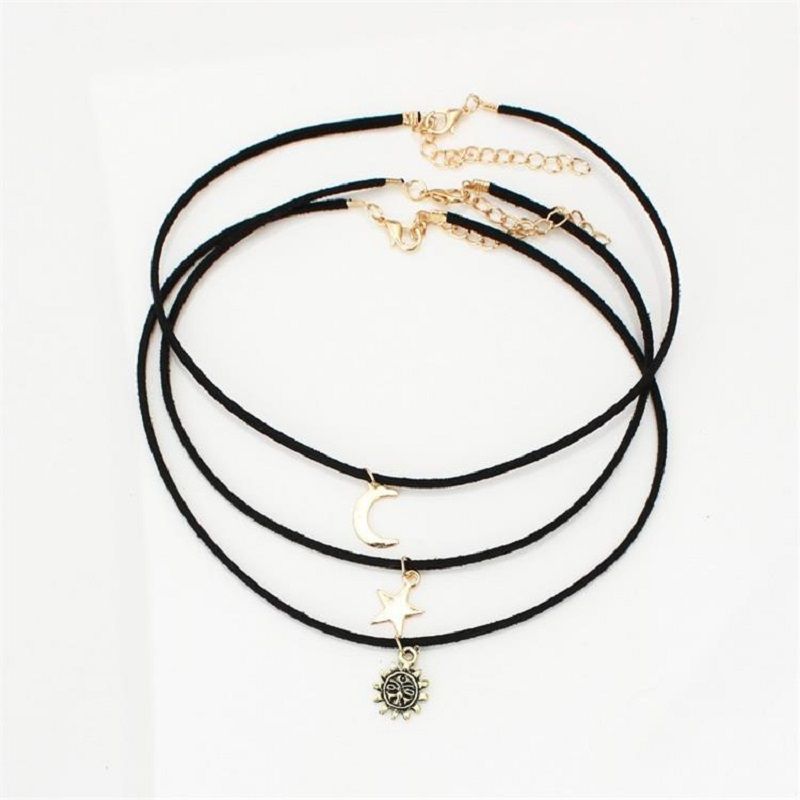 3PCS/set Versatile multi-layer velvet belt necklace stars moon sun versatile short collar necklace wholesale