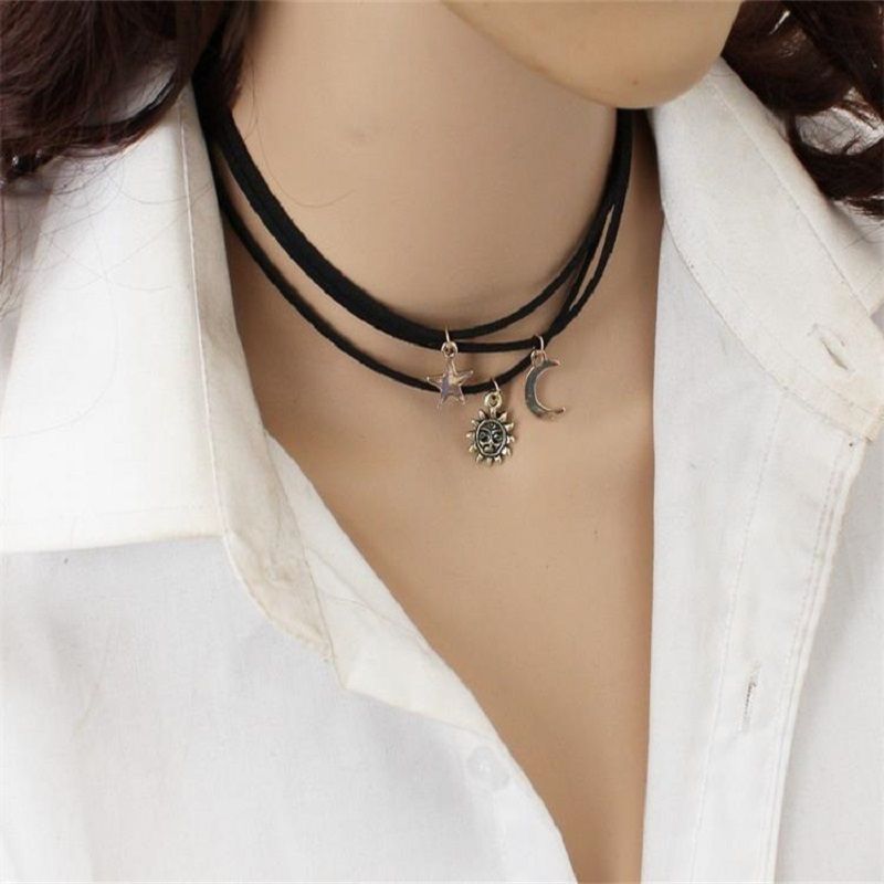 3PCS/set Versatile multi-layer velvet belt necklace stars moon sun versatile short collar necklace wholesale