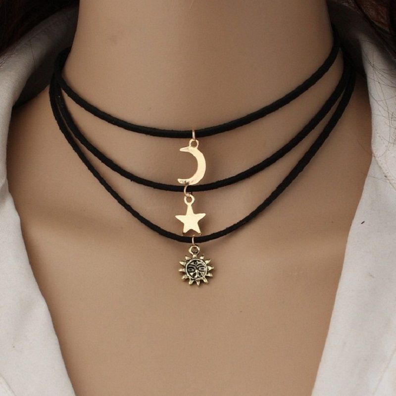 3PCS/set Versatile multi-layer velvet belt necklace stars moon sun versatile short collar necklace wholesale