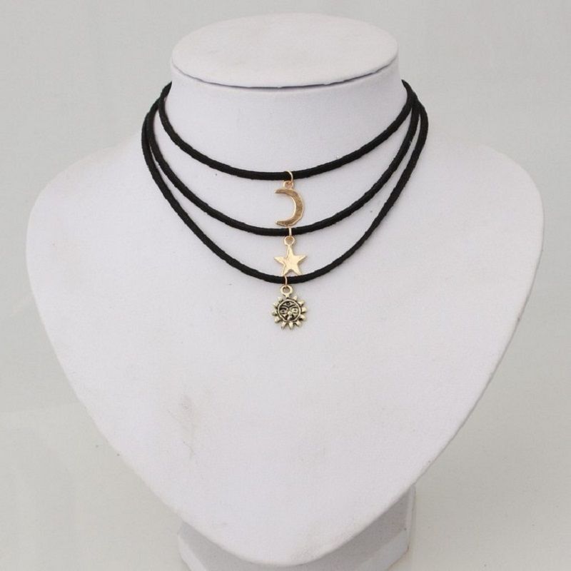 3PCS/set Versatile multi-layer velvet belt necklace stars moon sun versatile short collar necklace wholesale