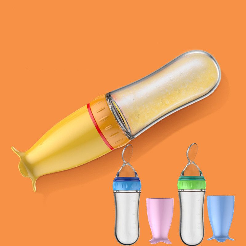 90ml Baby Squeezing Spoons Feeding Spoon Silicone Feeding Bottle Training Spoon Infant Cereal Food Spoon Rice Porridge Feeding Bottles