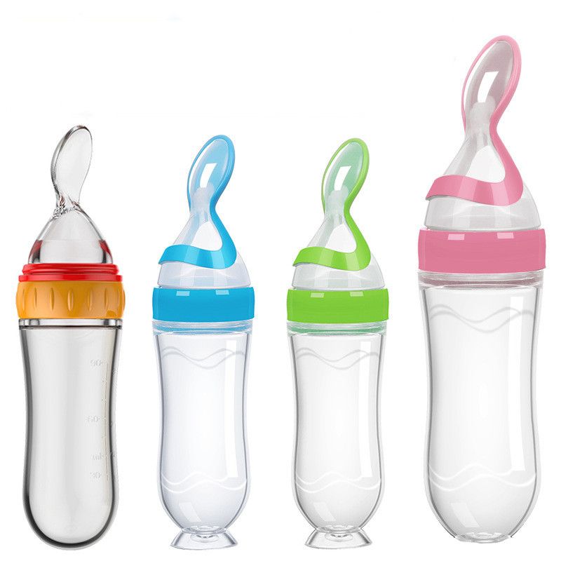 90ml Baby Squeezing Spoons Feeding Spoon Silicone Feeding Bottle Training Spoon Infant Cereal Food Spoon Rice Porridge Feeding Bottles