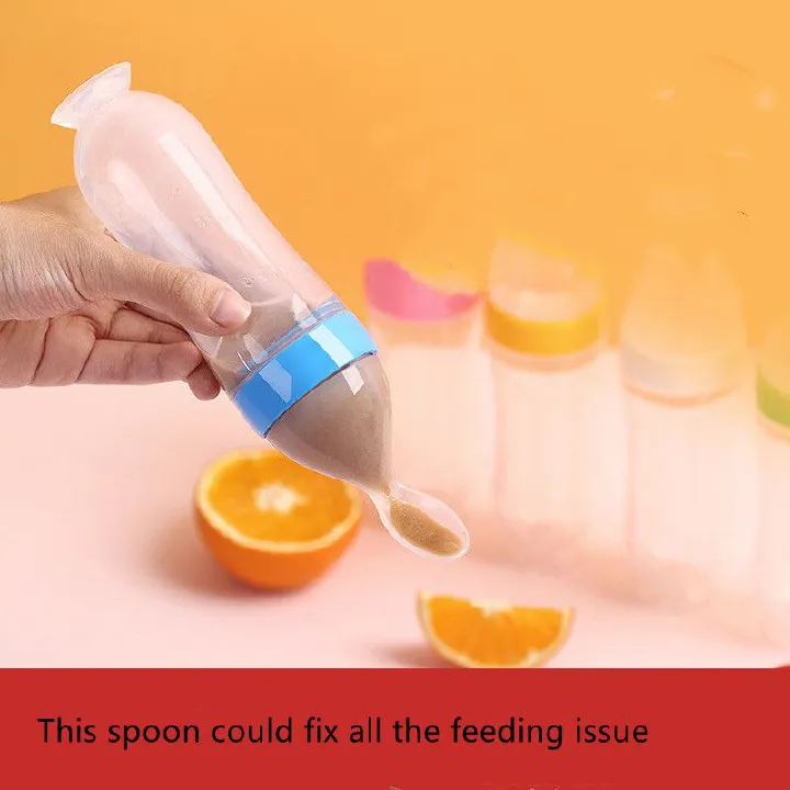 90ml Baby Squeezing Spoons Feeding Spoon Silicone Feeding Bottle Training Spoon Infant Cereal Food Spoon Rice Porridge Feeding Bottles