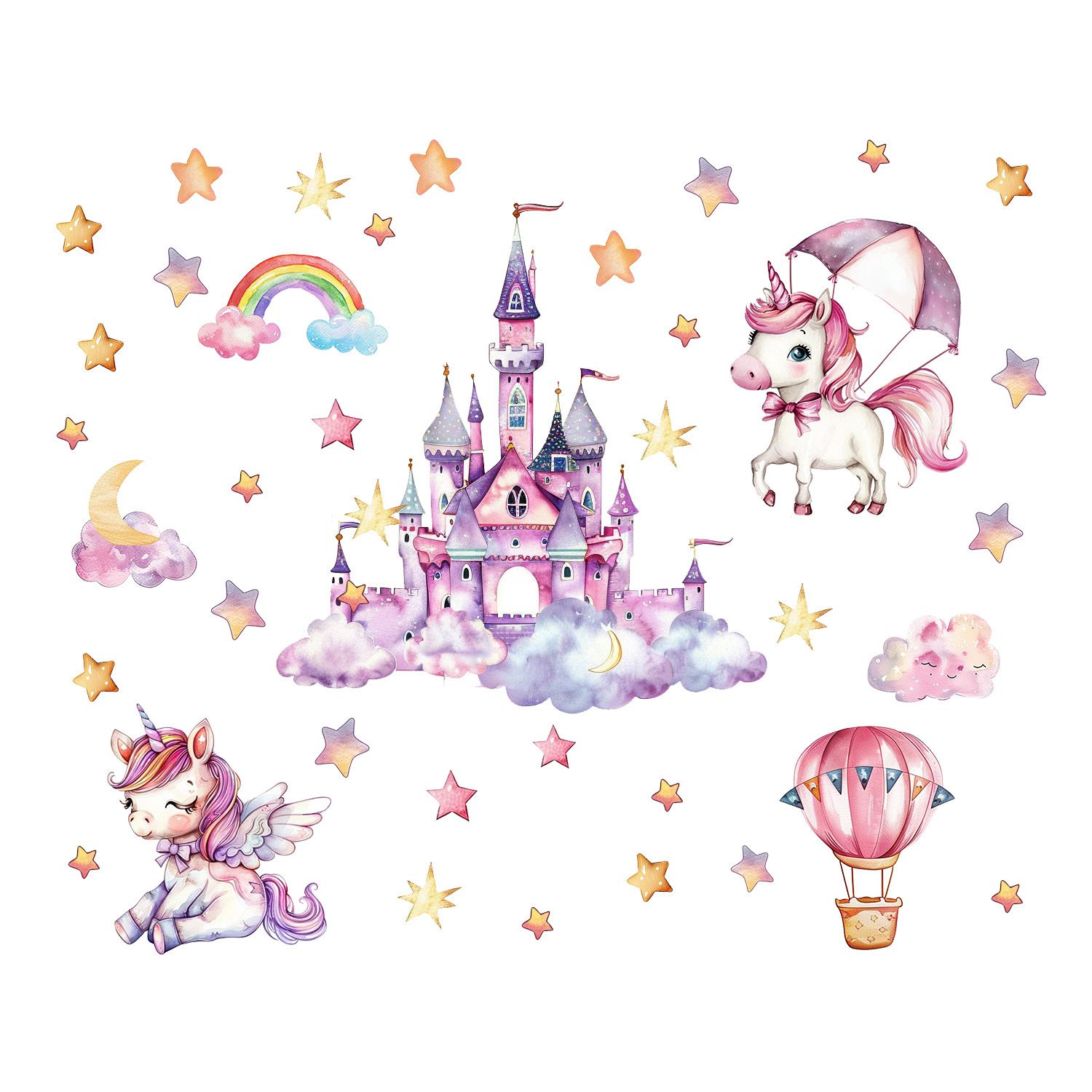 1PCS Cartoon unicorn castle glow-in-the-dark stickers decorative children's room ceiling fluorescent wall stickers self-adhesive
