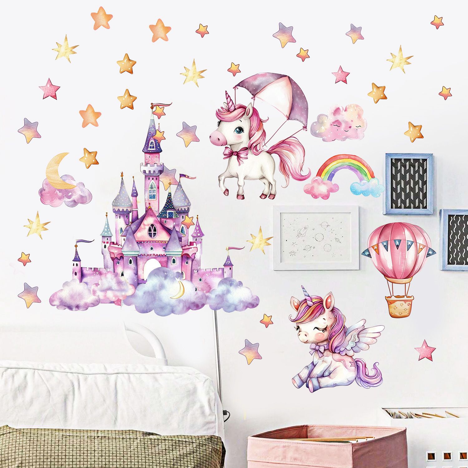 1PCS Cartoon unicorn castle glow-in-the-dark stickers decorative children's room ceiling fluorescent wall stickers self-adhesive
