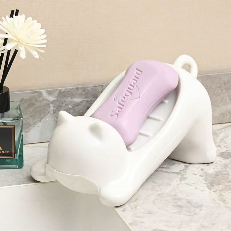 2PCS Bathroom soap box bathroom draining soap box not water cartoon cute cat plastic soap box shelf