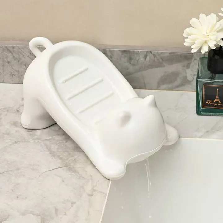 2PCS Bathroom soap box bathroom draining soap box not water cartoon cute cat plastic soap box shelf