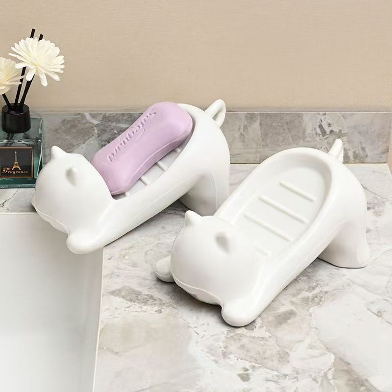 2PCS Bathroom soap box bathroom draining soap box not water cartoon cute cat plastic soap box shelf