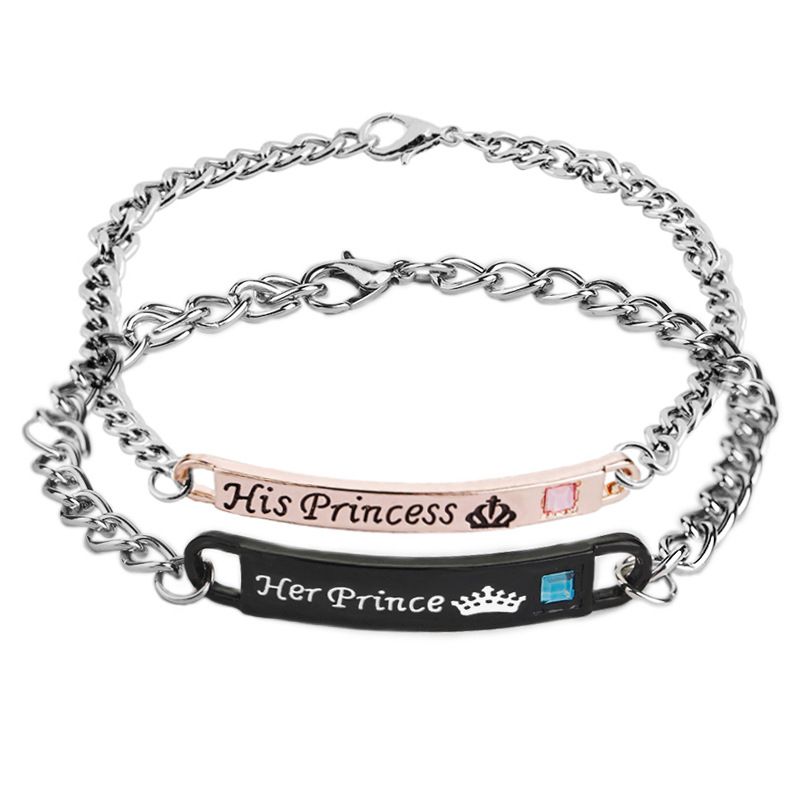 Best-selling letter bracelet "Her Prince His Princess"  Couple Lover bracelet For Women Men Geometric Necklace Set Jewelry Valentines Day Gift