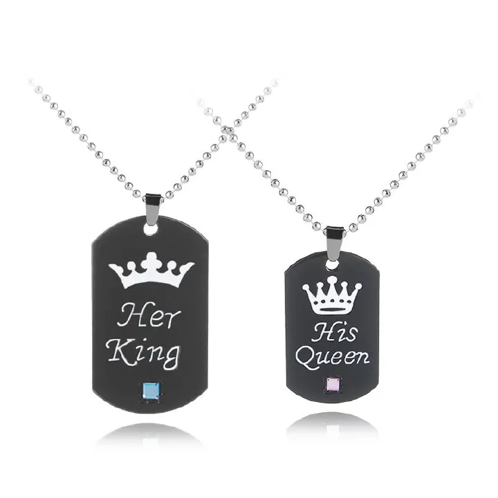 Hot-selling Her King His Queen Crown couple Necklace Fashion Couple Lover Pendant For Women Men Geometric Necklace Set Jewelry Valentines Day Gift
