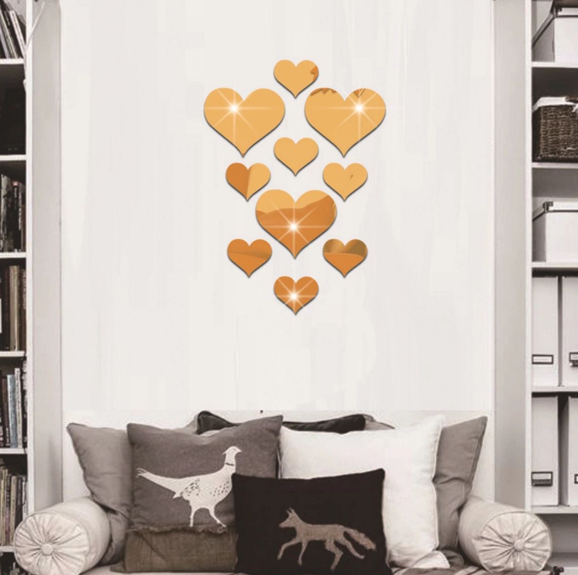 10PCS Home acrylic mirror love decorative background wall stickers reflective 3D stereoscopic heart-shaped home decoration stickers