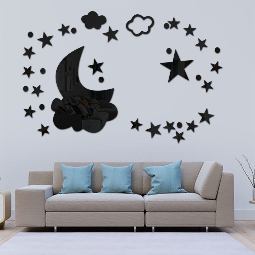 1 Set Moon clouds acrylic crystal mirror wall stickers bedroom home DIY wall decoration wall stickers self-adhesive