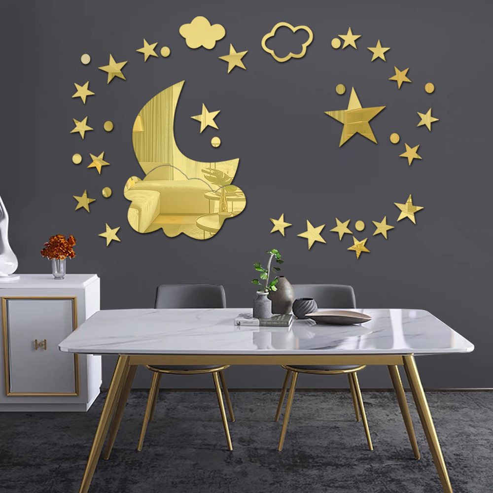 1 Set Moon clouds acrylic crystal mirror wall stickers bedroom home DIY wall decoration wall stickers self-adhesive
