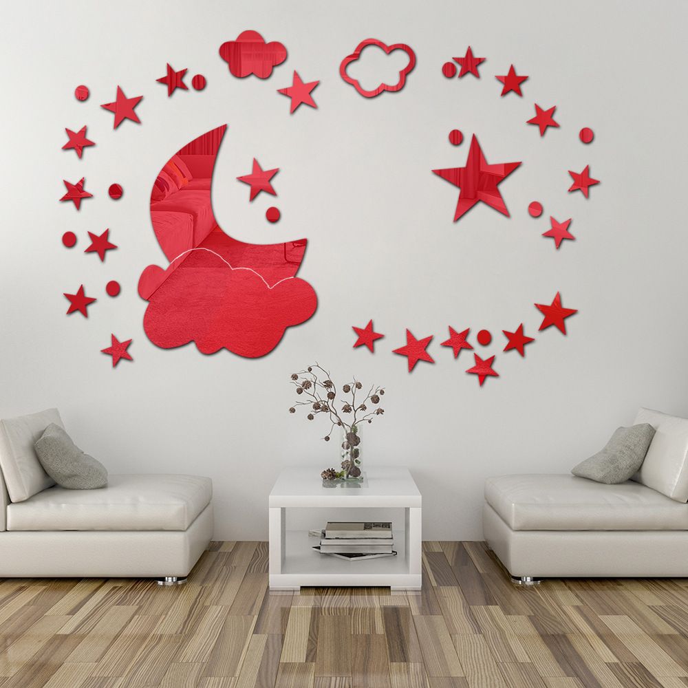 1 Set Moon clouds acrylic crystal mirror wall stickers bedroom home DIY wall decoration wall stickers self-adhesive