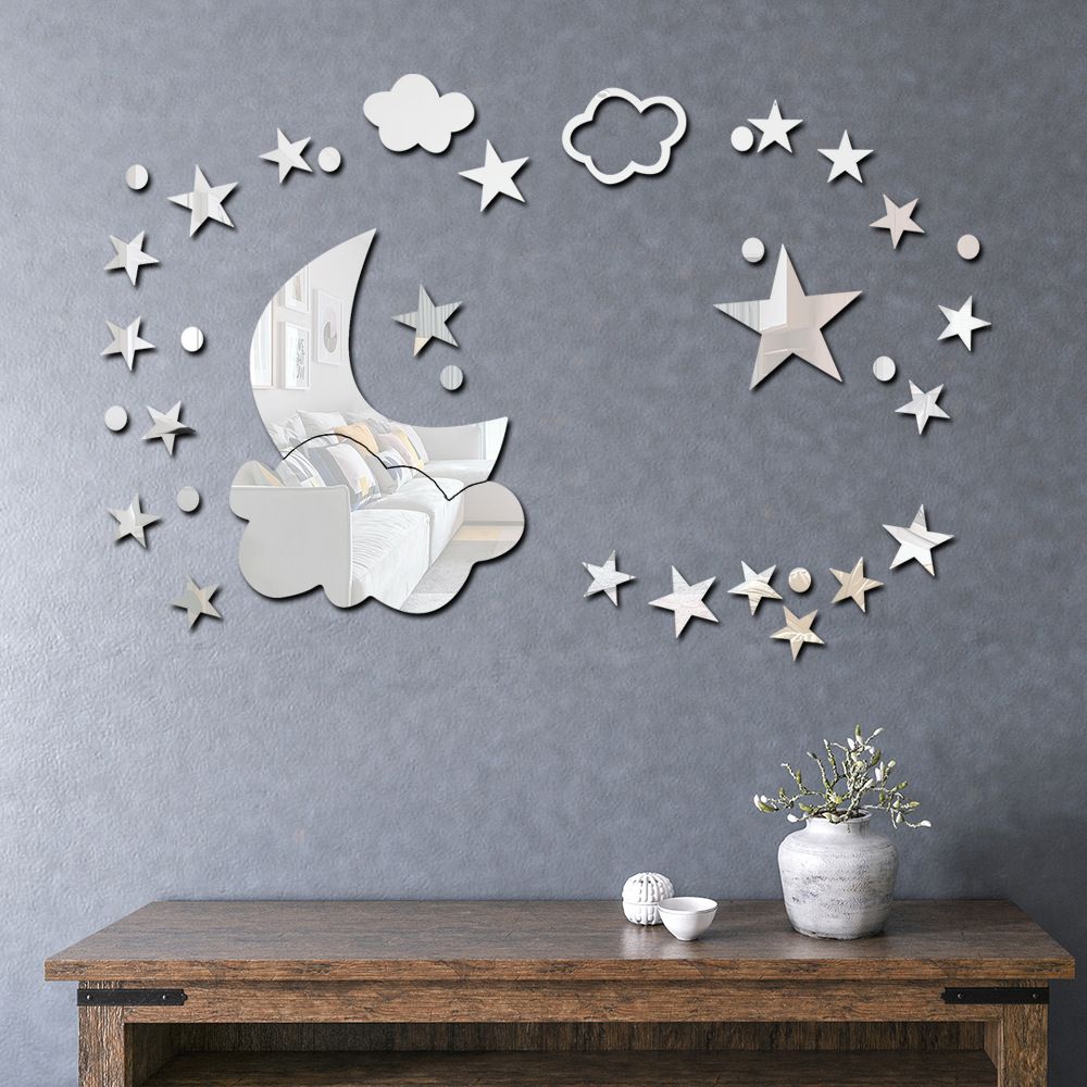 1 Set Moon clouds acrylic crystal mirror wall stickers bedroom home DIY wall decoration wall stickers self-adhesive