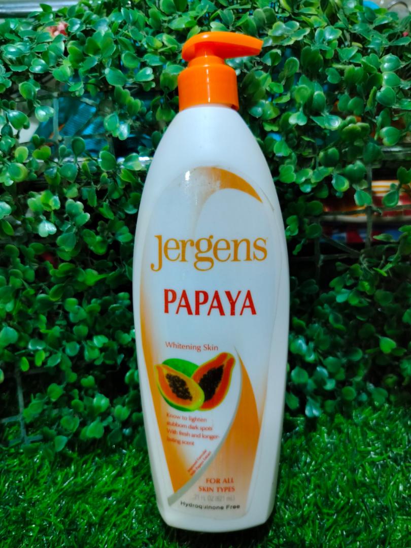 Jergens body lotions Papaya, Egg Yolk, Carrot ,whitening the skin lightening of the body, lighter complexion and to address face spots moisturize, brighten, and even out skin tone UV protection