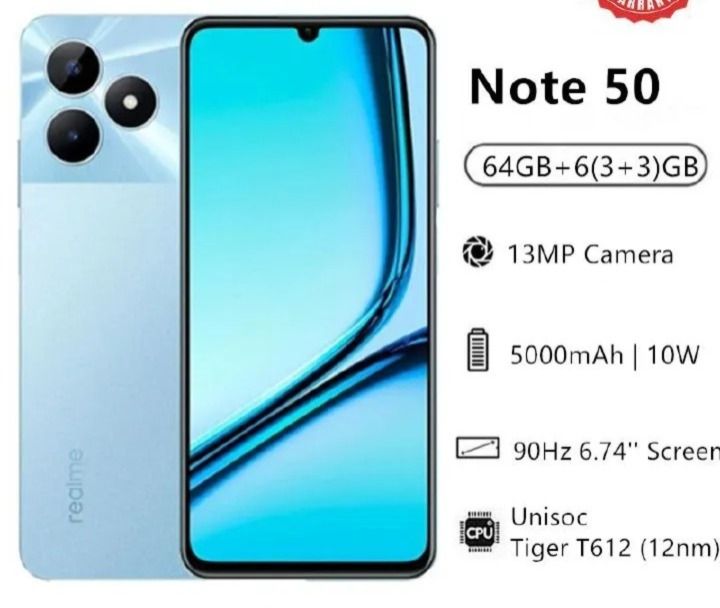 [ BRAND NEW ] Realme Note 50 6.74" 90Hz 128GB ROM + 4GB RAM Android 13  5000 mAh Unisoc Tiger T612 Type-C 3-Card Slot Side Fingerprint SMARTPHONES.