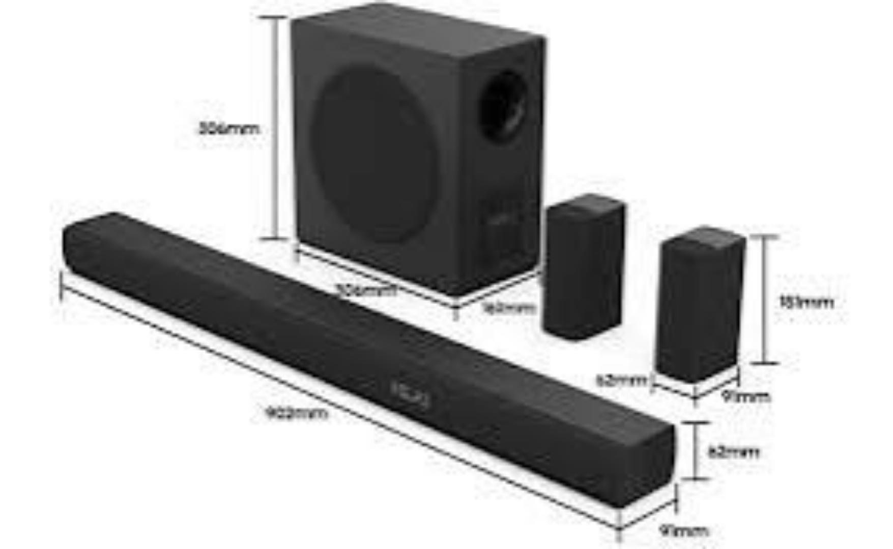 Hisense AX Series Soundbar AX5100Q, 5.1 Channel, 580W, 6.5”Wireless subwoofer included, Dolby Atmos and DTS:X, Sound bar for tv, Black