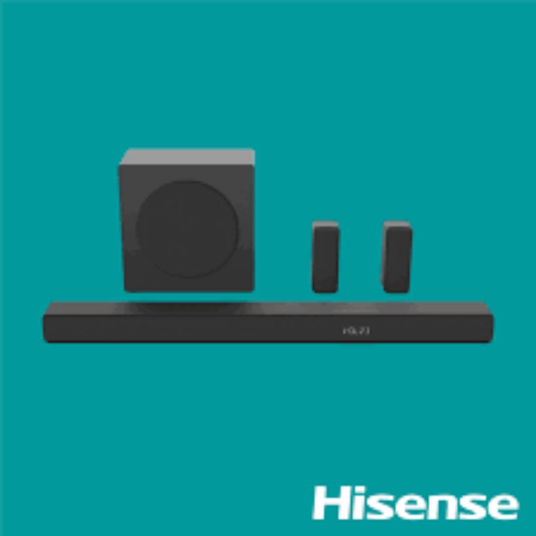 Hisense AX Series Soundbar AX5100Q, 5.1 Channel, 580W, 6.5”Wireless subwoofer included, Dolby Atmos and DTS:X, Sound bar for tv, Black