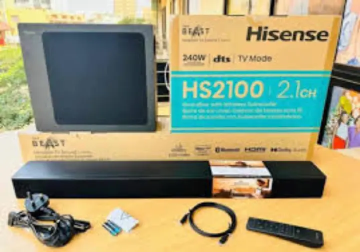 Hisense HS2100 2.1 Ch 240W Sound Bar with Wireless Subwoofer - DTS Virtual X, Dolby Audio, Ezplay, 6 EQ Modes, HDMI ARC, Bluetooth 5.3